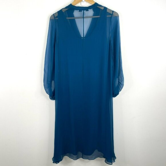 Diane von Furstenberg Dress Size 4 100% Silk Layered Midi Tent Blue 3/4 Sleeve - Picture 6 of 7